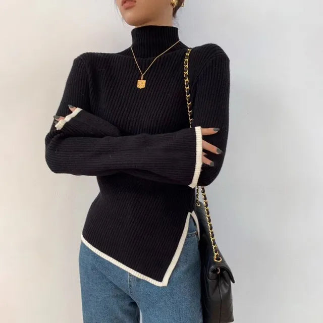 Bregtje | Women's Turtleneck Sweater Ribbed Knit Pullover Mock Neck 1