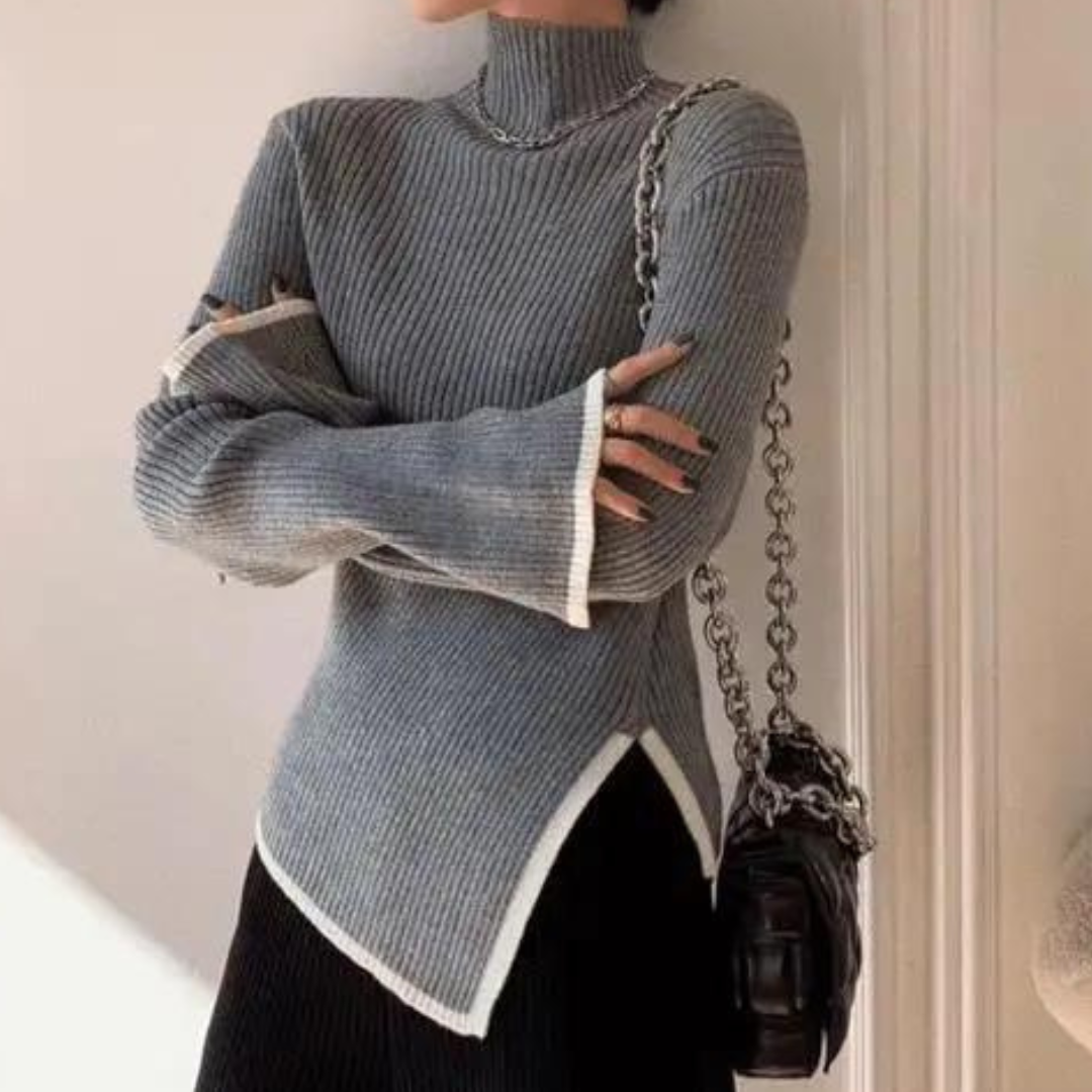 Bregtje | Women's Turtleneck Sweater Ribbed Knit Pullover Mock Neck 2