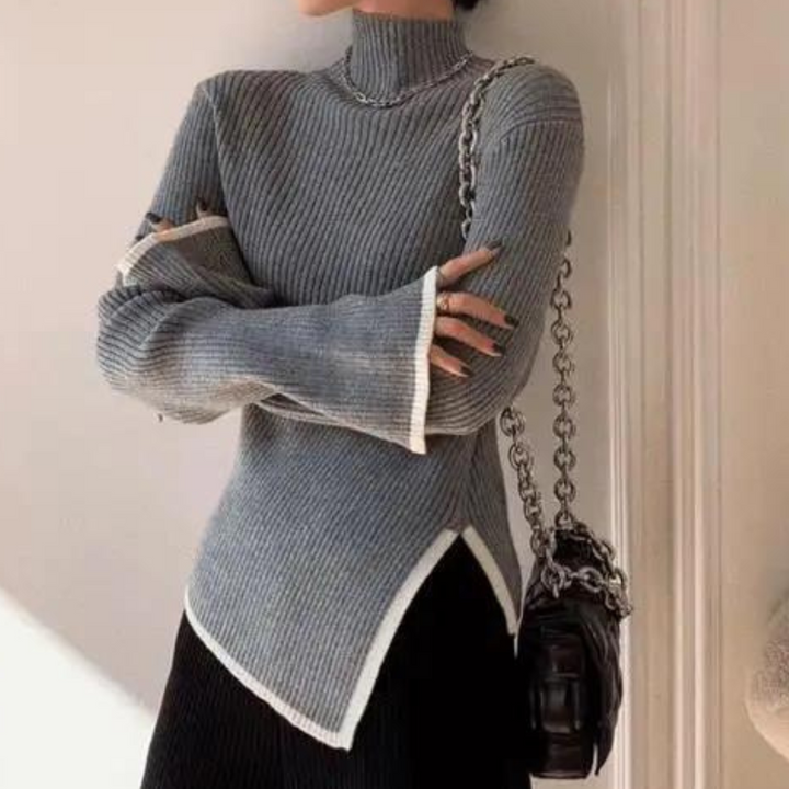 Bregtje | Women's Turtleneck Sweater Ribbed Knit Pullover Mock Neck 2