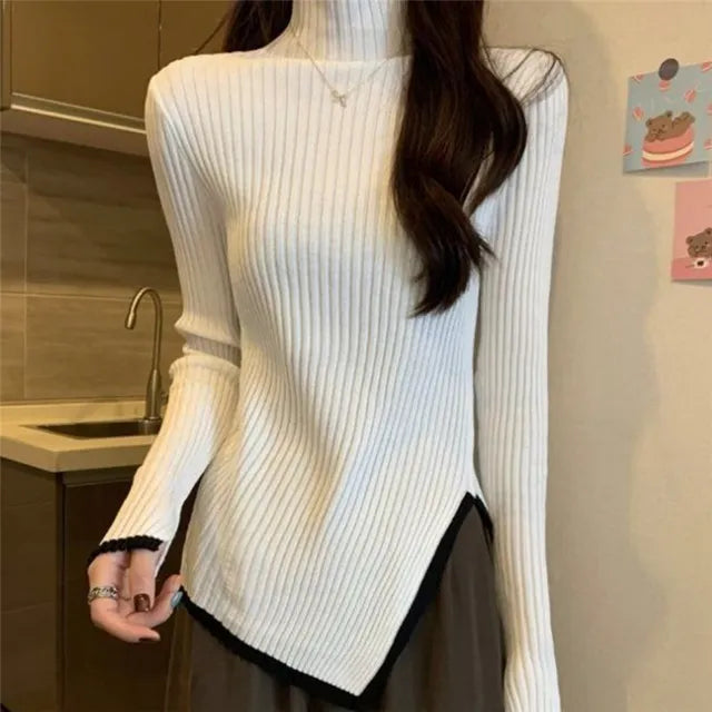 Bregtje | Women's Turtleneck Sweater Ribbed Knit Pullover Mock Neck 3