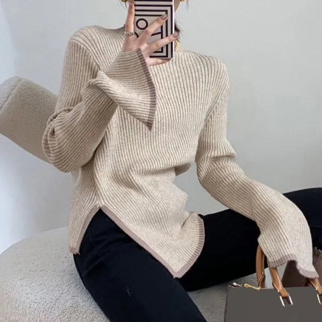 Bregtje | Women's Turtleneck Sweater Ribbed Knit Pullover Mock Neck 4