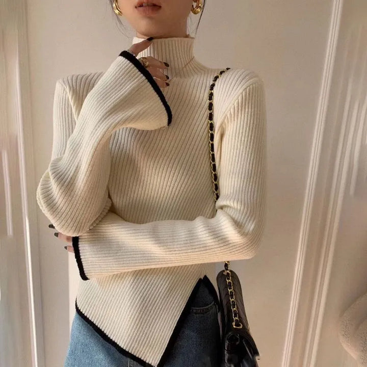 Bregtje | Women's Turtleneck Sweater Ribbed Knit Pullover Mock Neck 5