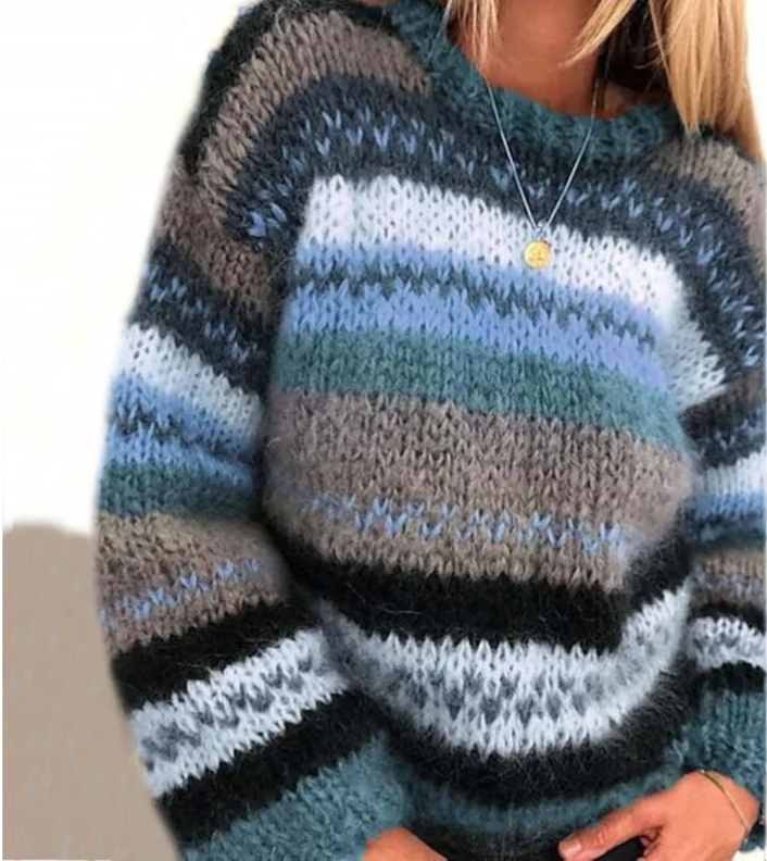 Cecilie | Women's Striped Sweater Knit Pullover Crew Neck 2