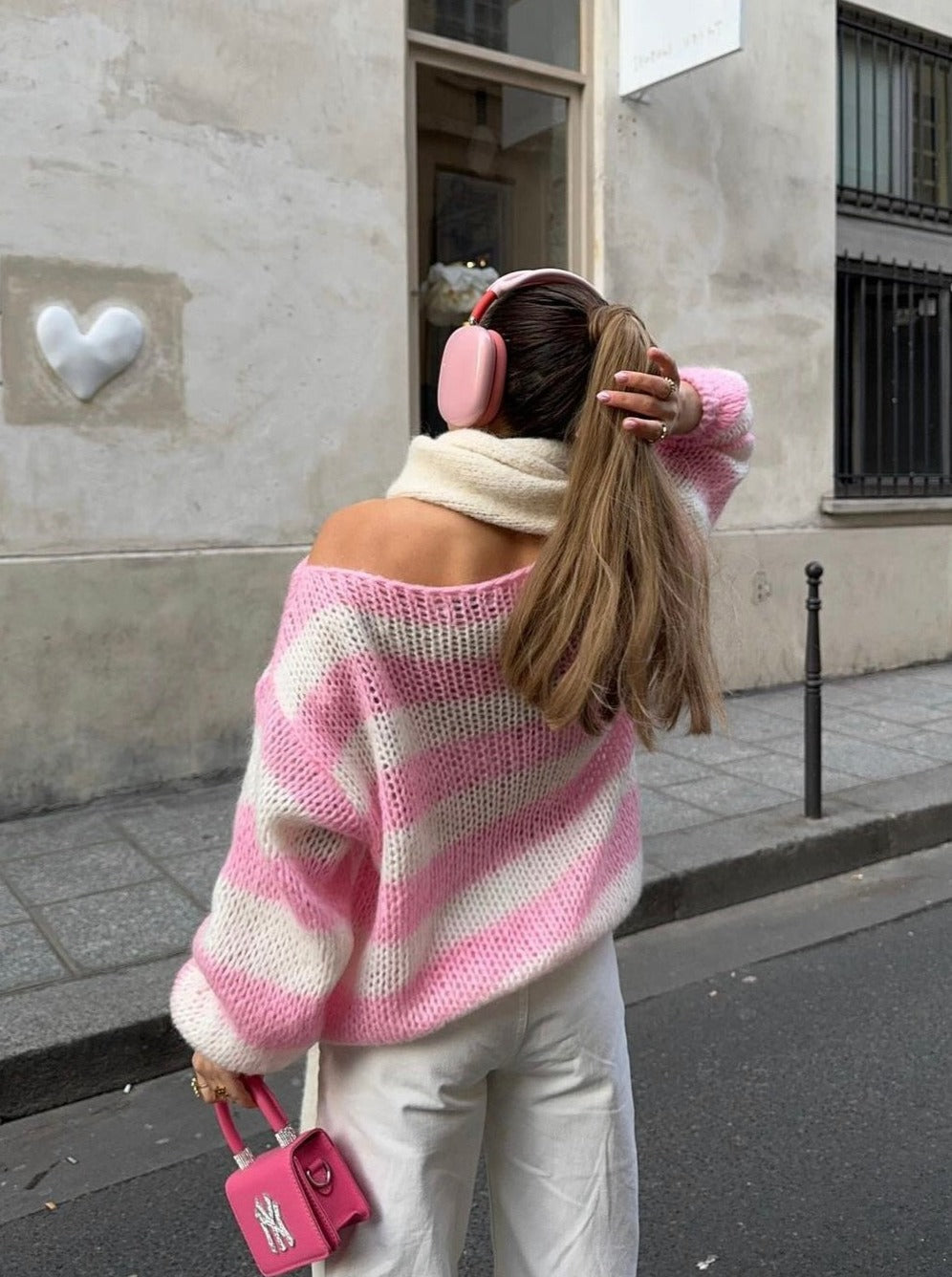 Cecily | Women's Striped Chunky Knit Sweater Crew Neck 10