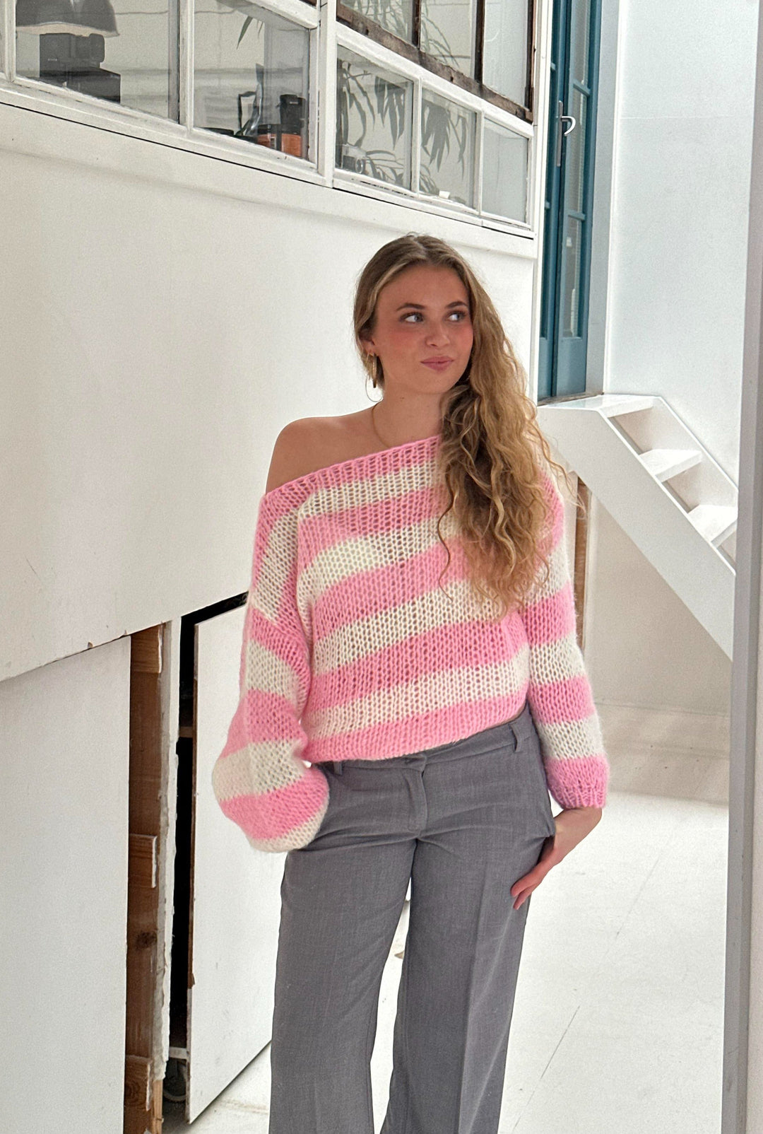 Cecily | Women's Striped Chunky Knit Sweater Crew Neck 11