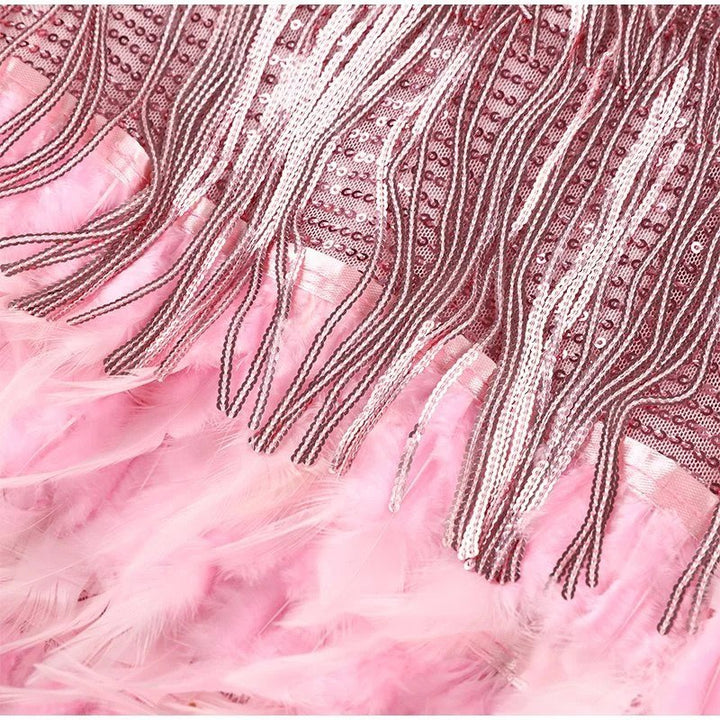 Celeste - Feather-Hem Sequin Mini Dress 10