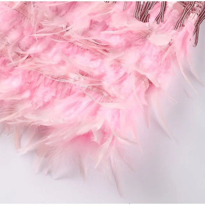 Celeste - Feather-Hem Sequin Mini Dress 9
