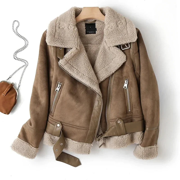 Dagny | Women's Suede Shearling Jacket Moto Aviator Faux 1