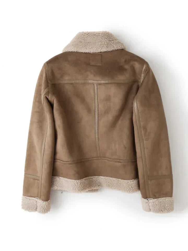Dagny | Women's Suede Shearling Jacket Moto Aviator Faux 3