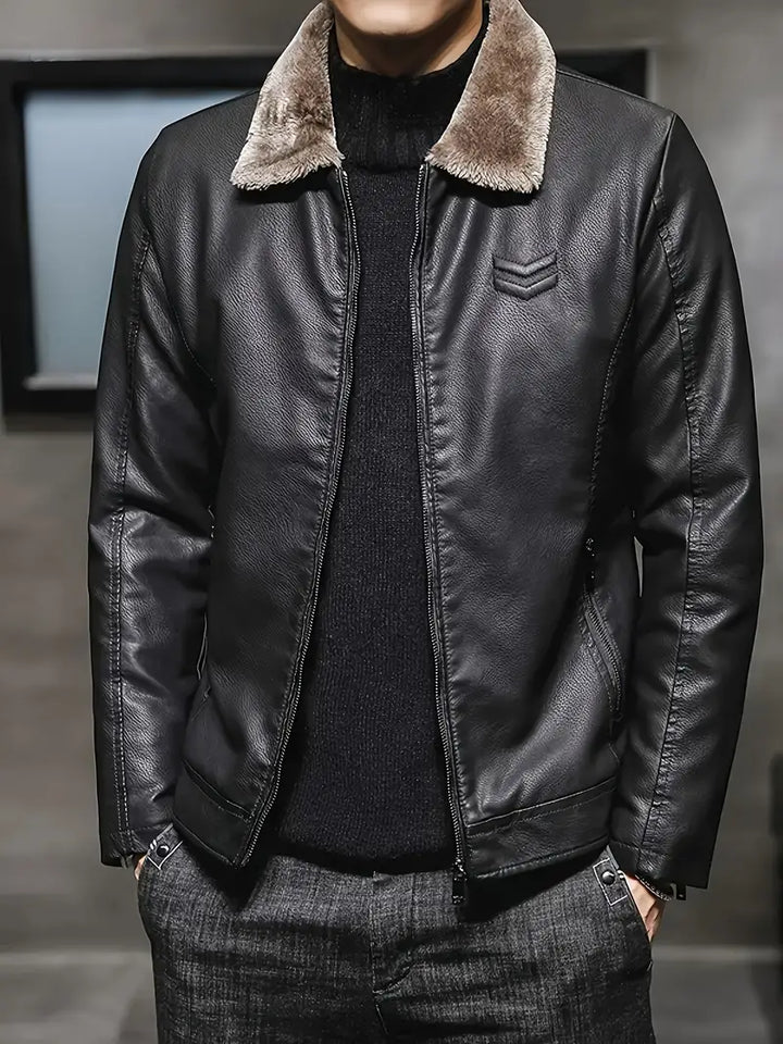Dario | Men's Leather Jacket Winter Bomber Fur Collar Flight 1