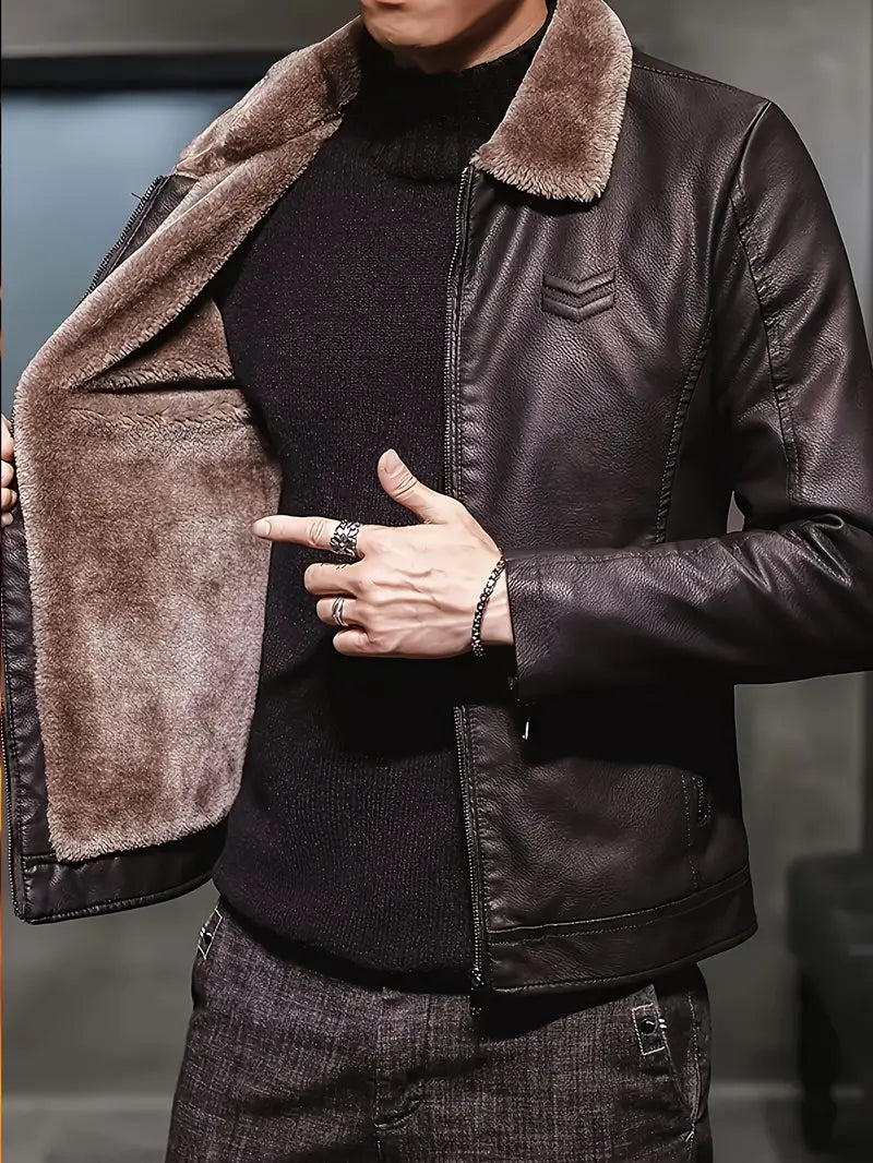 Dario | Men's Leather Jacket Winter Bomber Fur Collar Flight 2