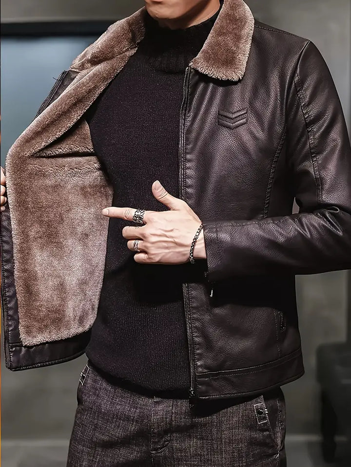 Dario | Men's Leather Jacket Winter Bomber Fur Collar Flight 2