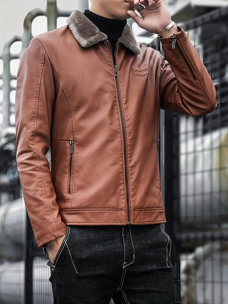 Dario | Men's Leather Jacket Winter Bomber Fur Collar Flight 3