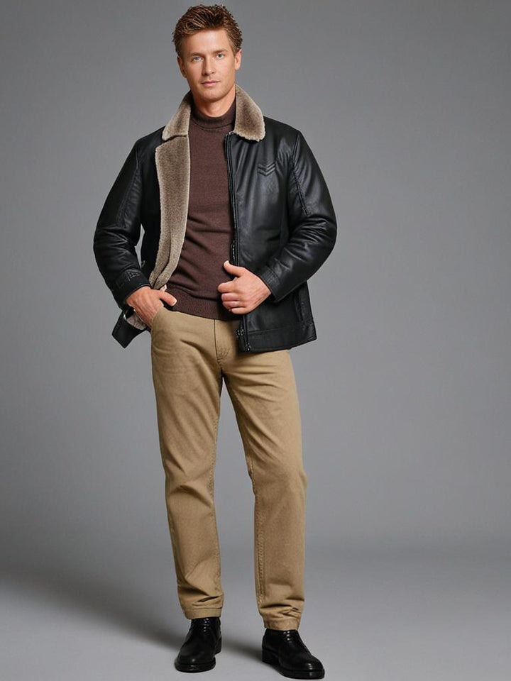 Dario | Men's Leather Jacket Winter Bomber Fur Collar Flight 4