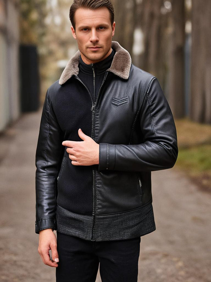 Dario | Men's Leather Jacket Winter Bomber Fur Collar Flight 5