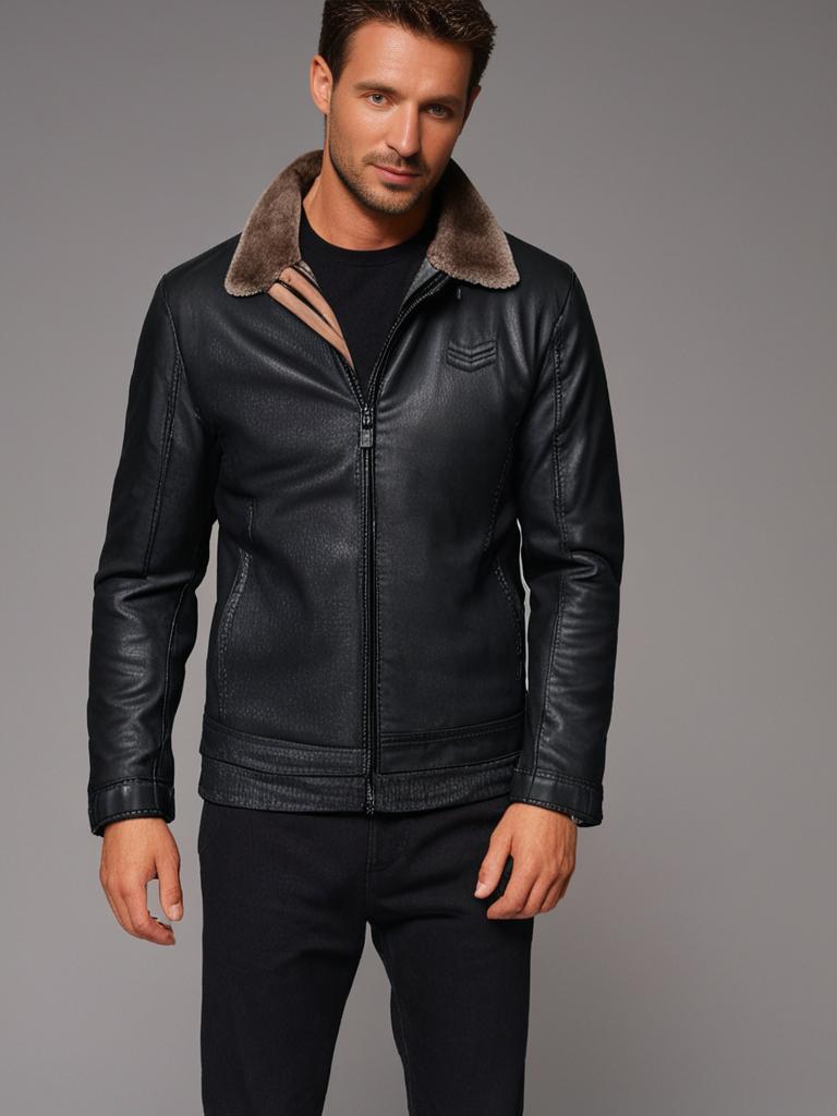 Dario | Men's Leather Jacket Winter Bomber Fur Collar Flight 6