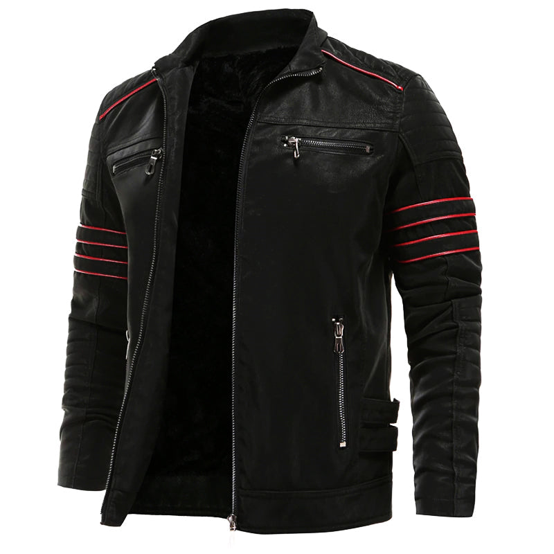 Desmond - Striped Biker Leather Jacket 1