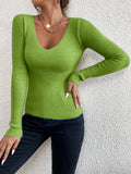 Dieneke | Women's V Neck Sweater Fitted Knit Pullover Ribbed