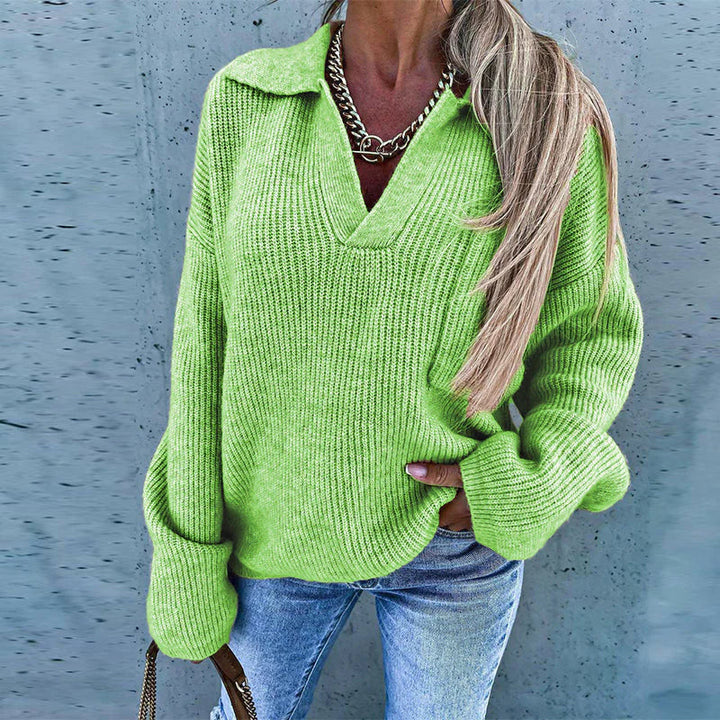 Dorothea | Women's Polo Sweater Deep V Neck Oversized 1