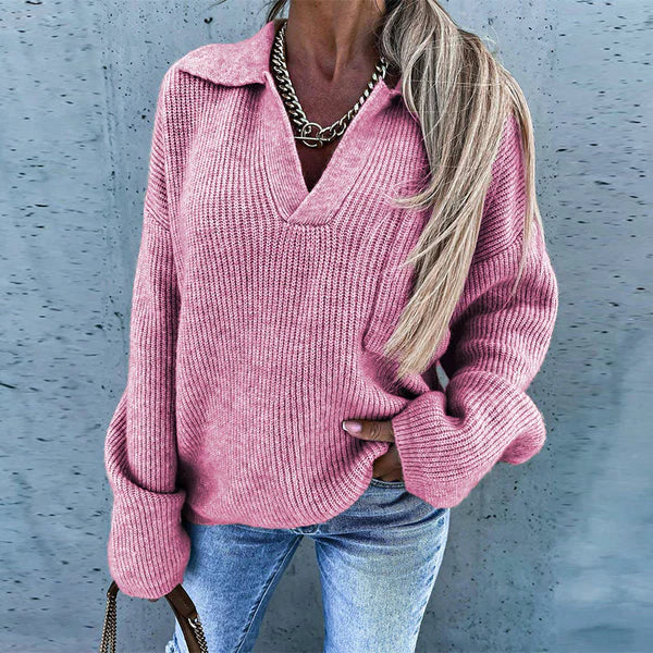 Dorothea | Women's Polo Sweater Deep V Neck Oversized 2