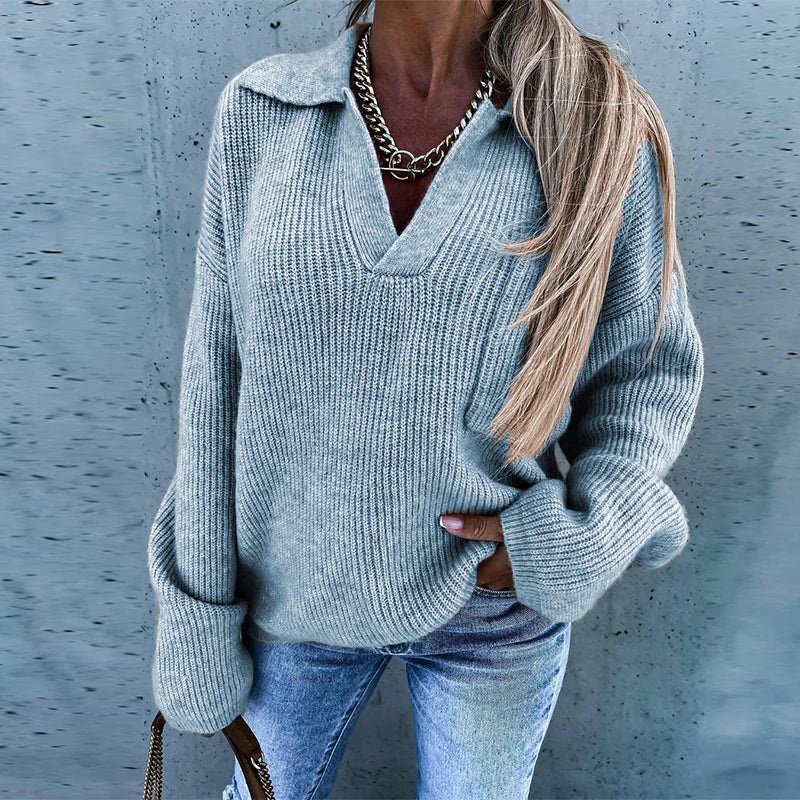 Dorothea | Women's Polo Sweater Deep V Neck Oversized 3