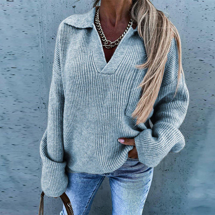 Dorothea | Women's Polo Sweater Deep V Neck Oversized 3