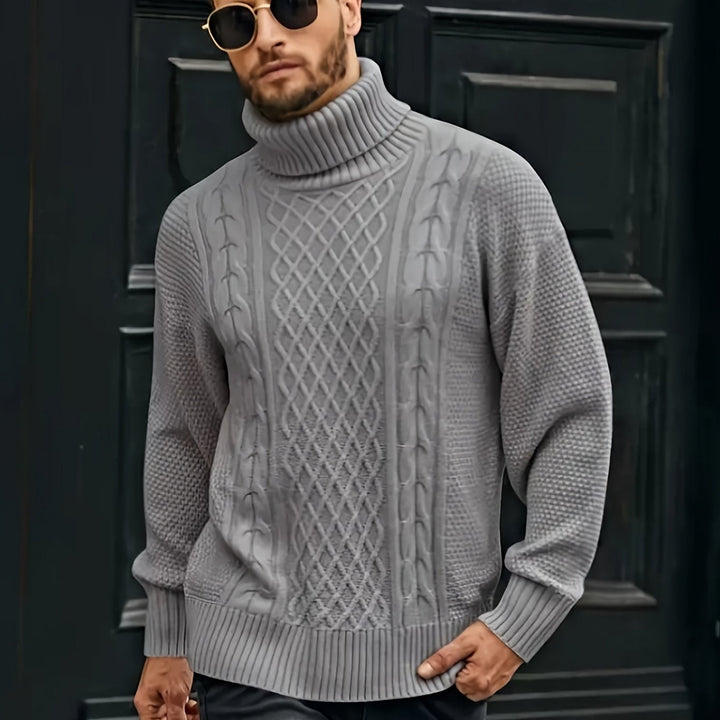 Men's Cable Knit Turtleneck Sweater – Gray
