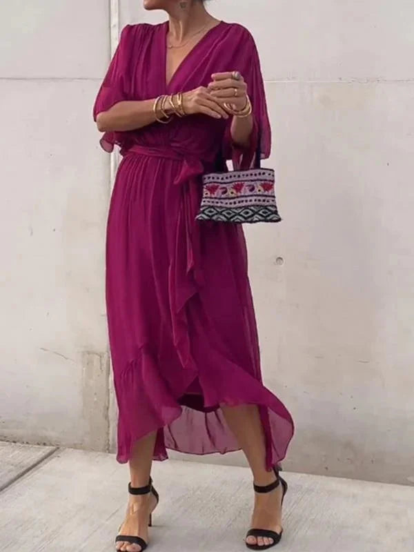 Manica™ | Silk Chiffon V-Neck Dress