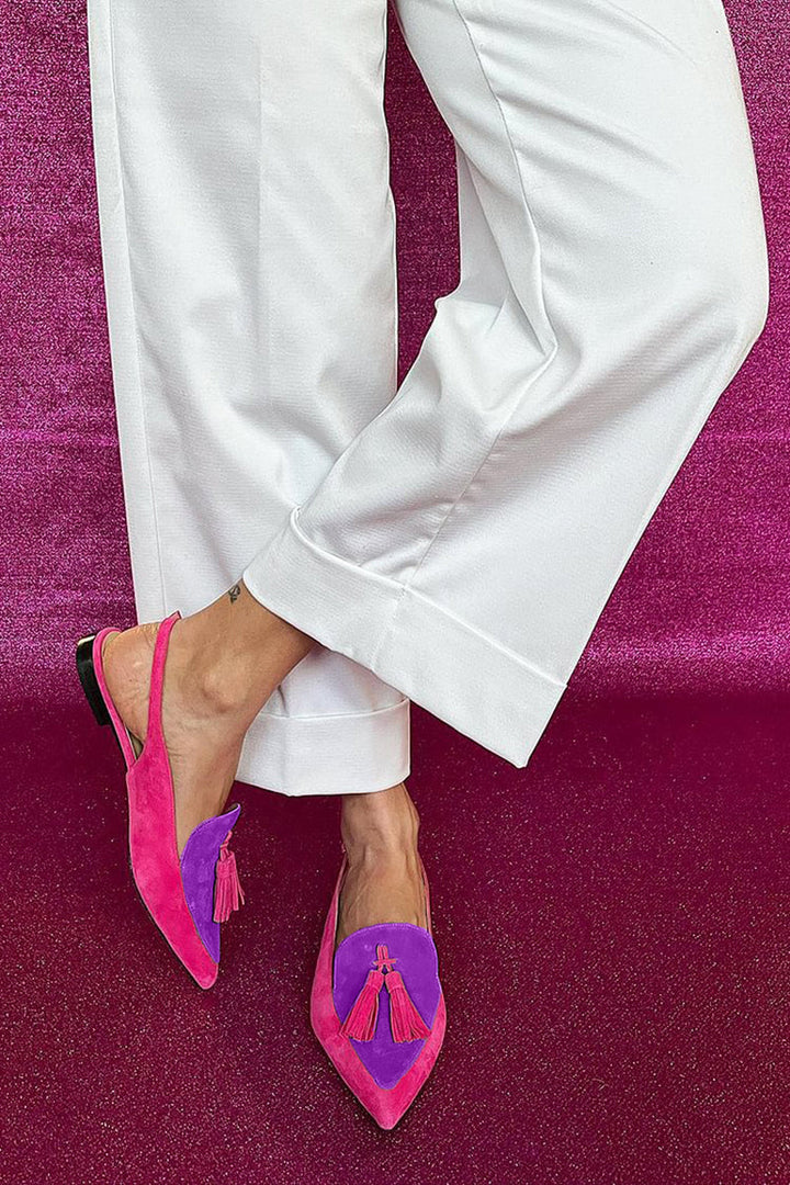 Frendessa | Colorful ballet flats with fringe and a decorative ankle strap