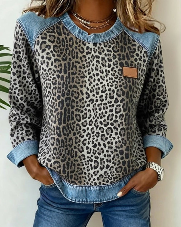 Ebba | Women's Leopard Print Sweater Pullover Crew Neck Knit 2