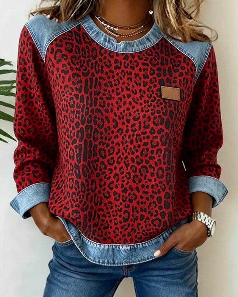 Ebba | Women's Leopard Print Sweater Pullover Crew Neck Knit 3