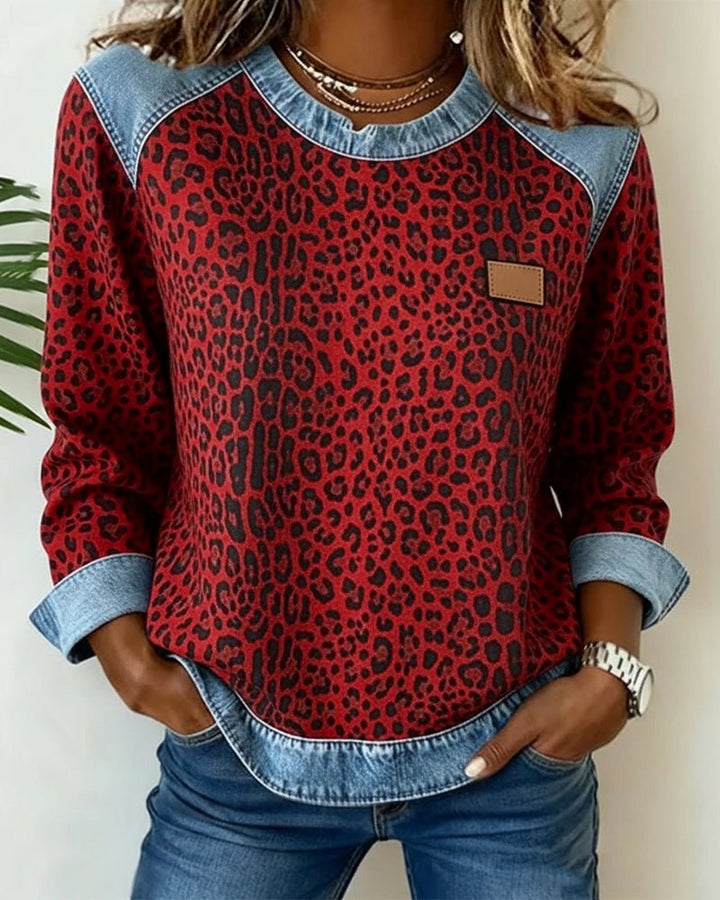 Ebba | Women's Leopard Print Sweater Pullover Crew Neck Knit 3