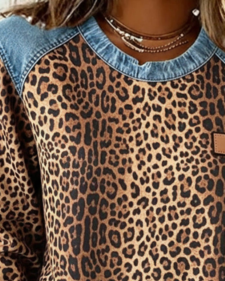 Ebba | Women's Leopard Print Sweater Pullover Crew Neck Knit 4
