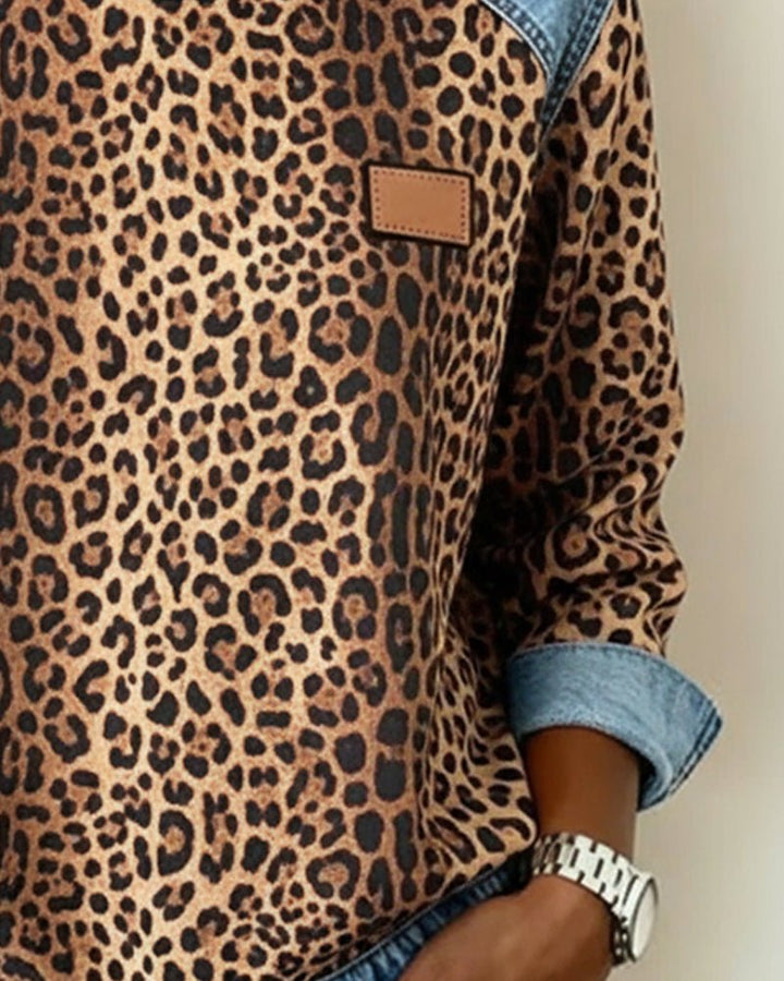 Ebba | Women's Leopard Print Sweater Pullover Crew Neck Knit 5