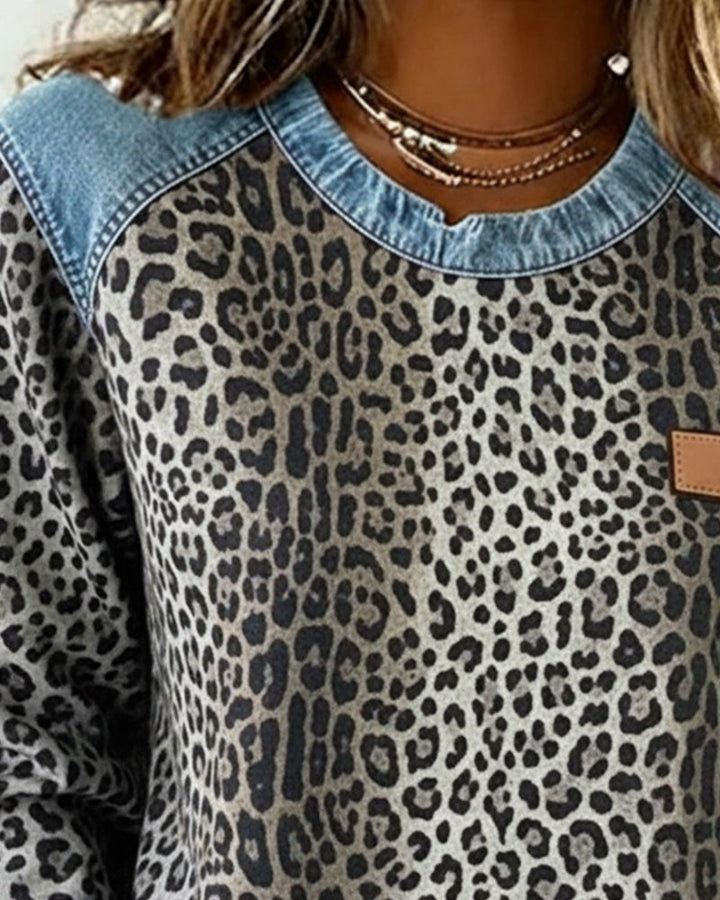 Ebba | Women's Leopard Print Sweater Pullover Crew Neck Knit 6