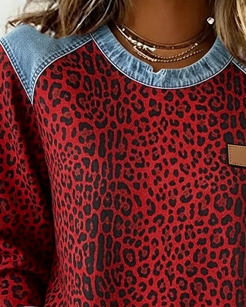 Ebba | Women's Leopard Print Sweater Pullover Crew Neck Knit 8