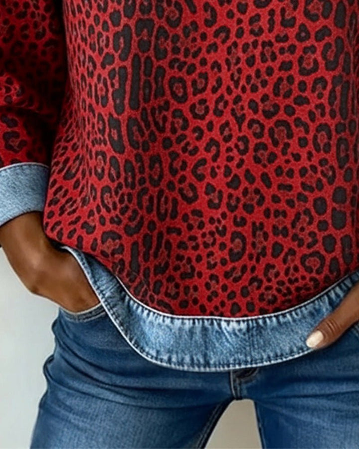 Ebba | Women's Leopard Print Sweater Pullover Crew Neck Knit 9