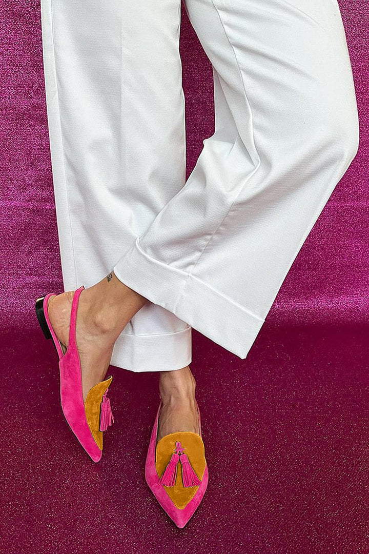Frendessa | Colorful ballet flats with fringe and a decorative ankle strap