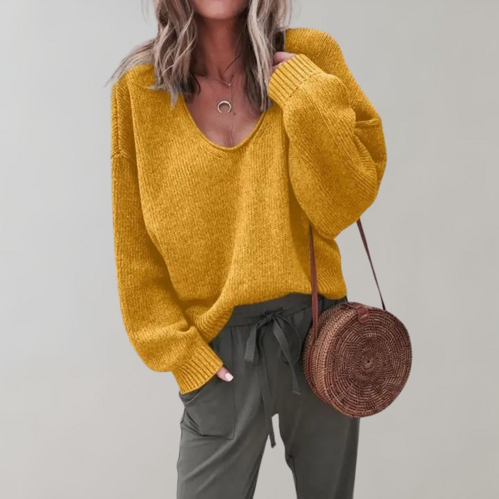 Eefje | Women's V Neck Sweater Knit Pullover Oversized Ribbed 1