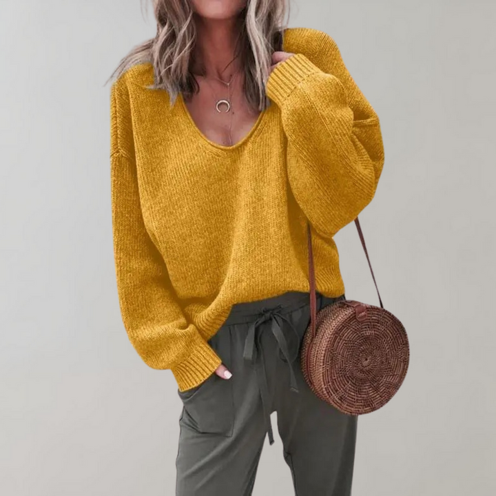 Eefje | Women's V Neck Sweater Knit Pullover Oversized Ribbed 1