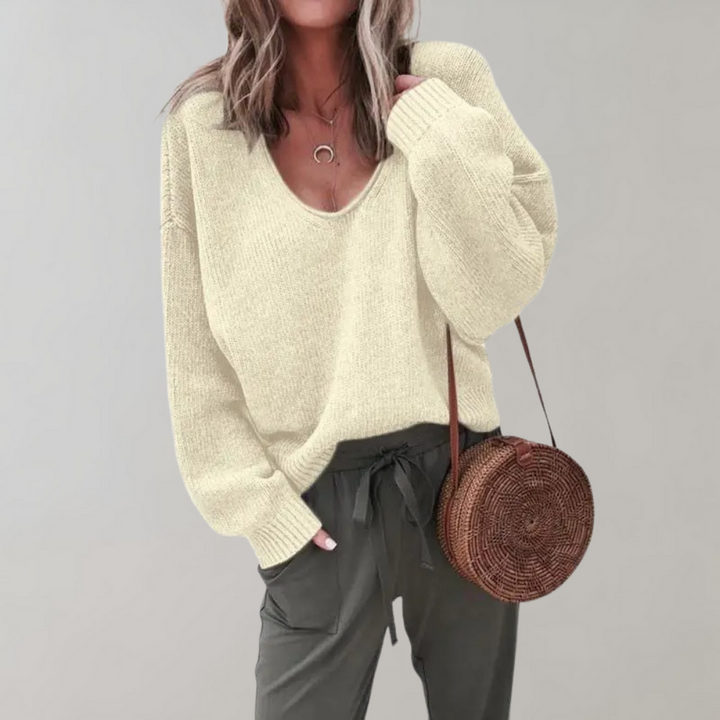 Eefje | Women's V Neck Sweater Knit Pullover Oversized Ribbed 2