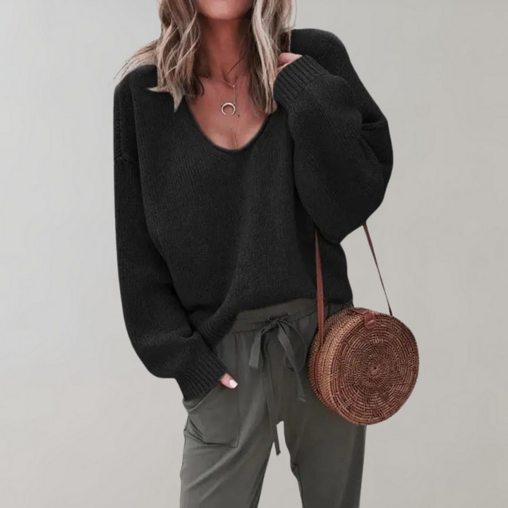 Eefje | Women's V Neck Sweater Knit Pullover Oversized Ribbed 3