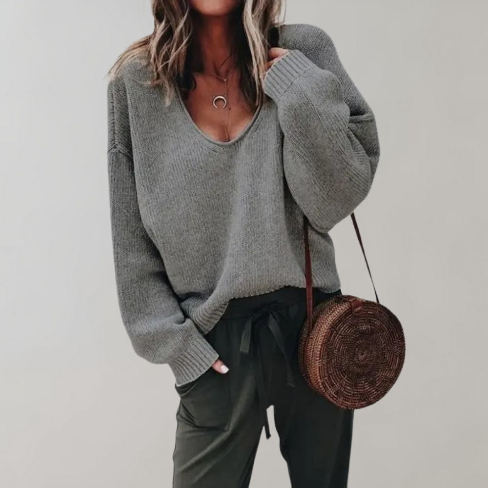 Eefje | Women's V Neck Sweater Knit Pullover Oversized Ribbed 4