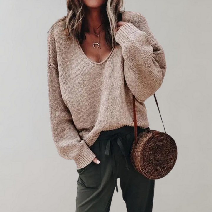 Eefje | Women's V Neck Sweater Knit Pullover Oversized Ribbed 5