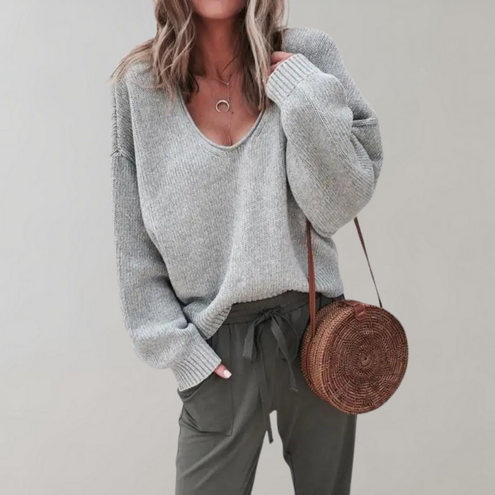 Eefje | Women's V Neck Sweater Knit Pullover Oversized Ribbed 6