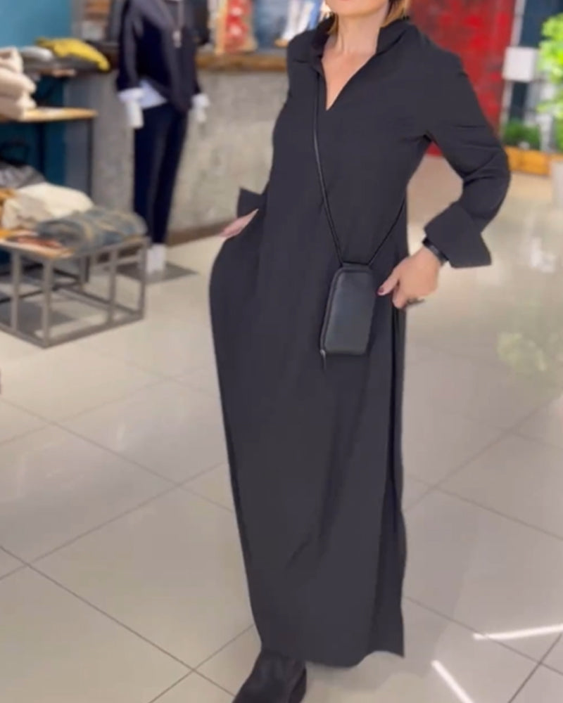 ELEANOR - ELEGANT LAPEL SIDE SLIT MAXI FALL DRESS 7