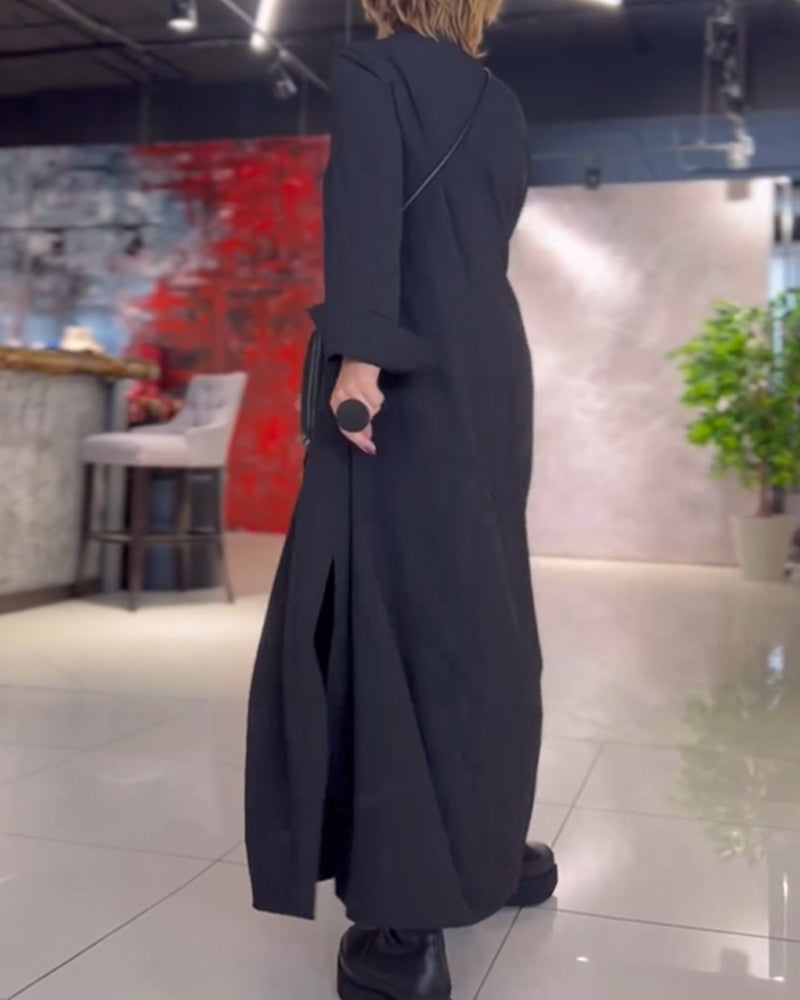 ELEANOR - ELEGANT LAPEL SIDE SLIT MAXI FALL DRESS 8