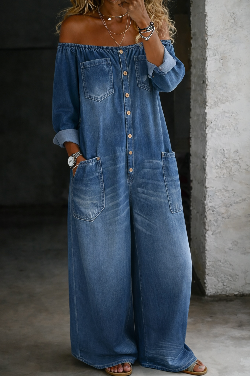 Elena | Women's Wide Leg Denim Jumpsuit 1