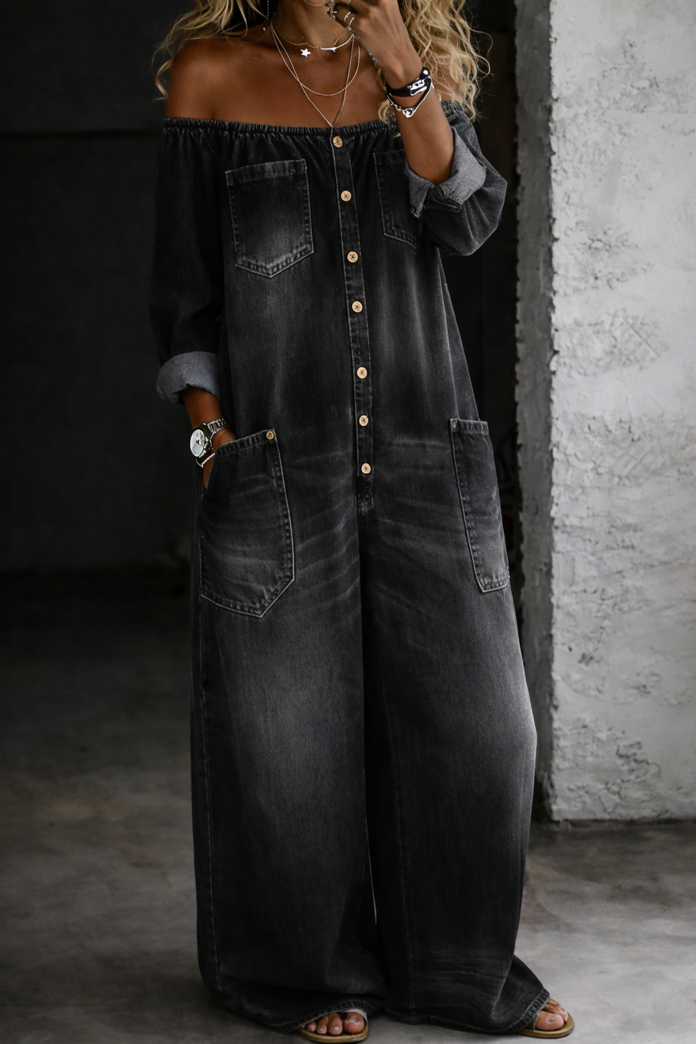 Elena | Women's Wide Leg Denim Jumpsuit 2