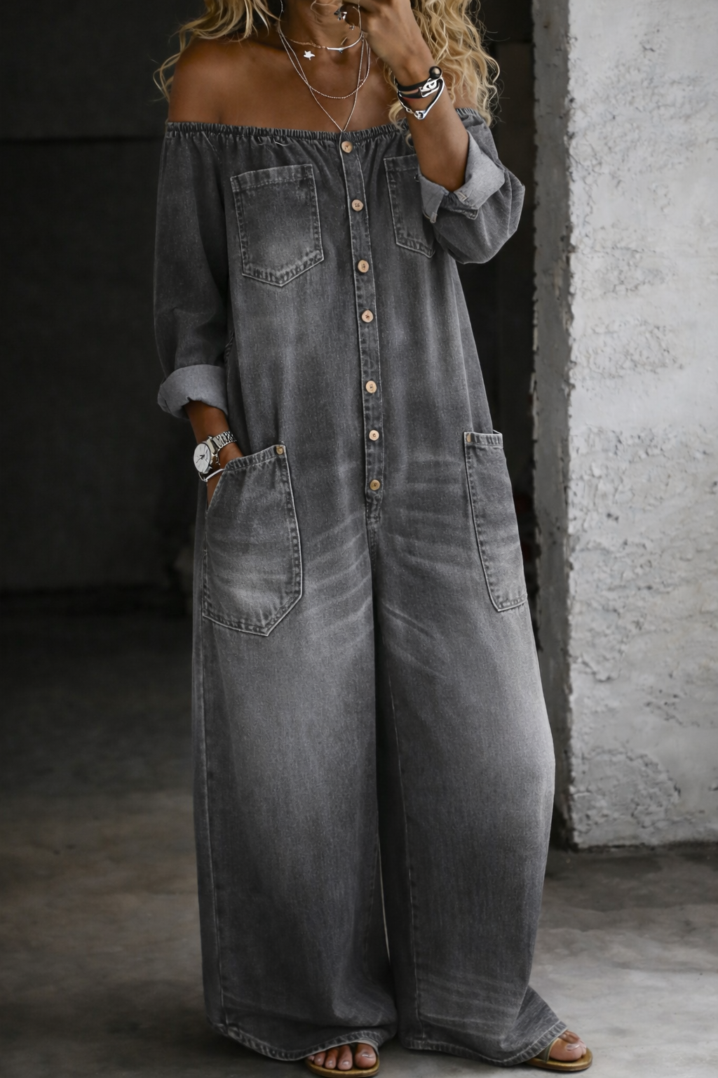 Elena | Women's Wide Leg Denim Jumpsuit 3